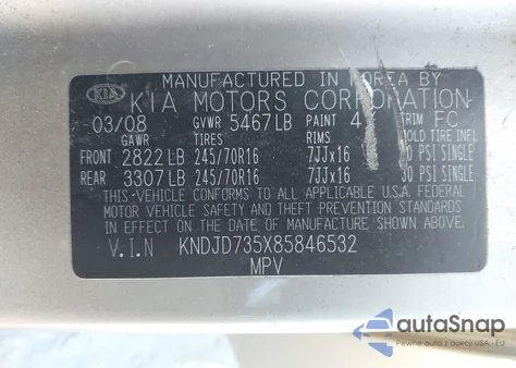 2008 Kia Sorento Lx Base из США, поврежденный, VIN KNDJD735X85846532